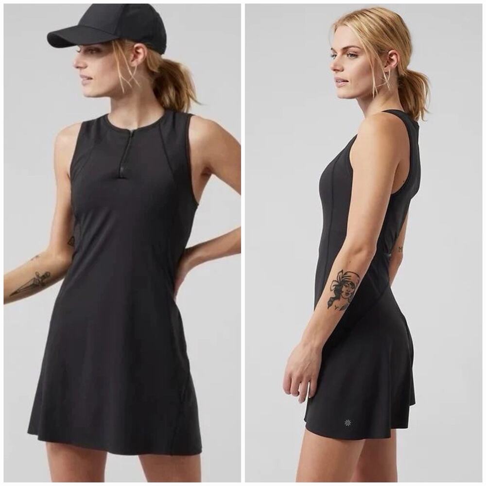 Athleta Ace Tennis Dress Black 2X Sleeveless Zip Athletic Golf Travel